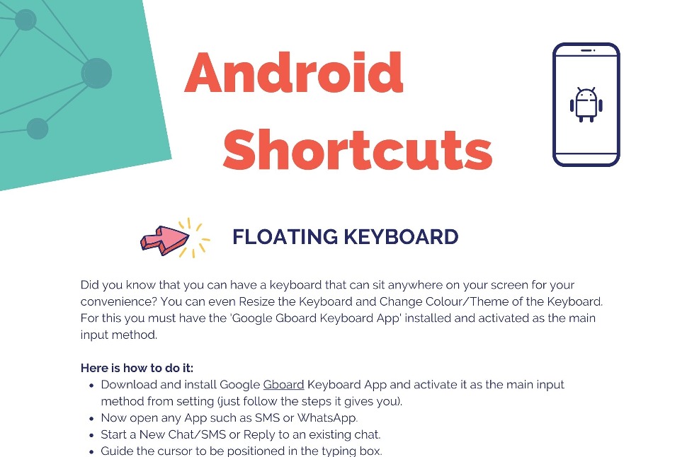 Android shortcuts - floating keyboard
